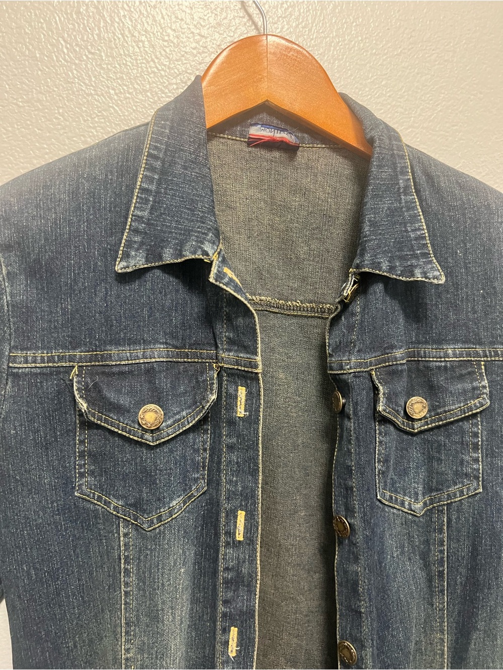Vintage Monteau Long Denim Button-Front duster Jacket Coat - Dark Blue - Picture 2 of 5